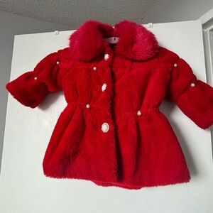 Chic Kids Red Faux Fur Coat with Pearl Accents